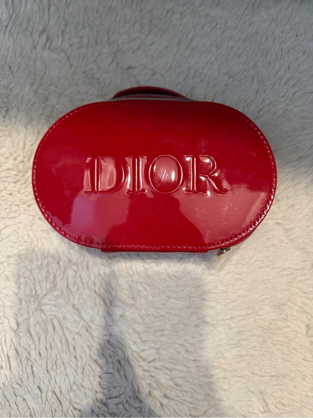 Dior Glossy Red Patent Leather Embossed Cosmetic Pouch